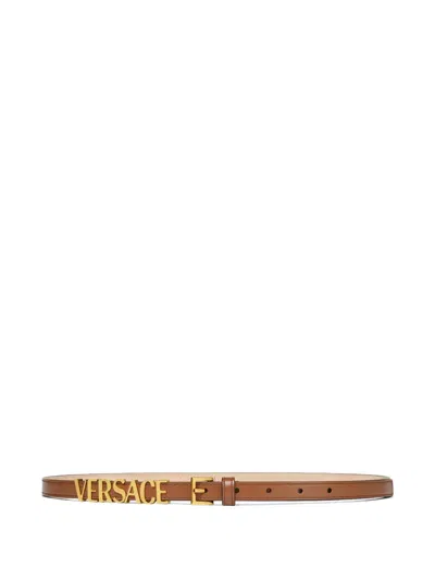 Versace Logo Leather Belt In Brown