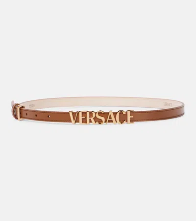 Versace Logo Leather Belt In Brown