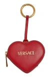 Versace Logo Leather Heart Coin Purse Bag Charm In Red