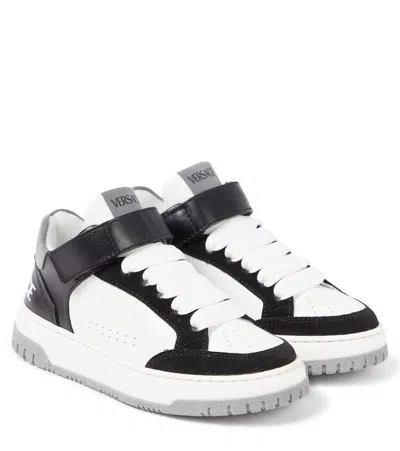 Versace Kids' Logo Leather Sneakers In White