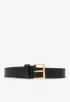 Versace Logo Leather Thin Belt In Black