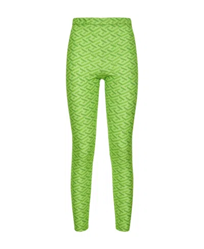 Versace Logo Leggings In Green