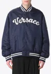 Versace Logo Embroidered Buttoned Jacket In Blue