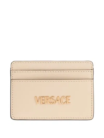 Versace Logo-lettering Card Holder In Neutral