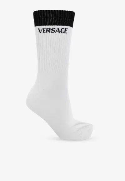 Versace Logo Lettering Inlay Socks In White