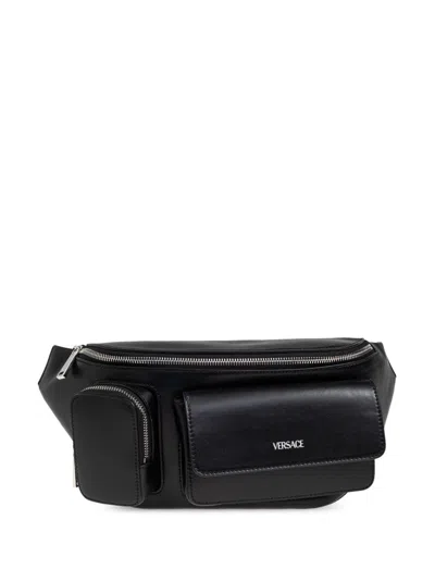 Versace Logo-lettering Leather Belt Bag In Black