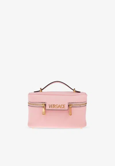 Versace Logo Lettering Leather Vanity Bag