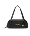 Versace Tag Bowling Black Shoulder Bag With Metallic Logo Lettering And Medusa Head Pendant In Leather Woman In Black