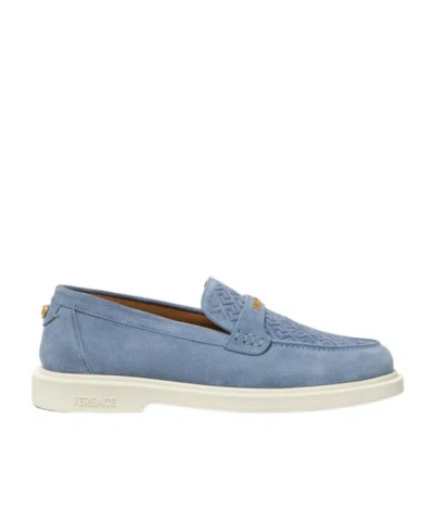 Versace Logo-lettering Slip-on Sneakers In Blue
