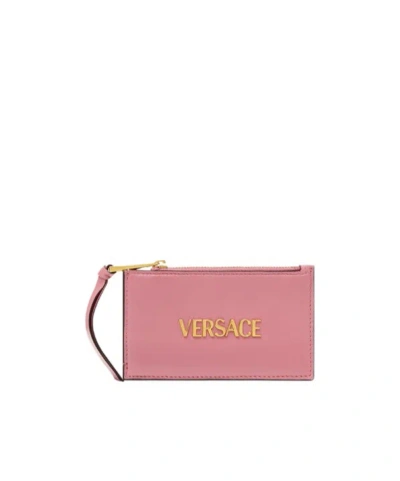 VERSACE VERSACE LOGO-LETTERING ZIPPED WALLET