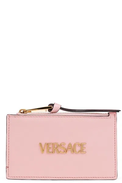 Versace Logo-lettering Zipped Wallet In Pink