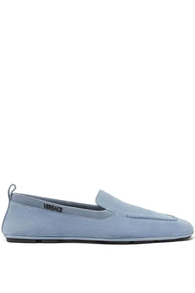 Versace Logo Loafers In Blue