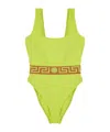 Versace Greca Lycra One-piece Swimsuit In Green