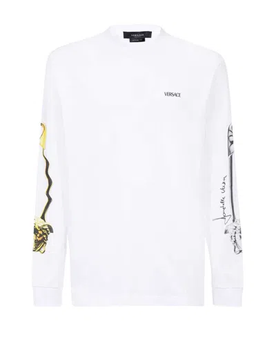 Versace Logo Long-sleeved T-shirt In White