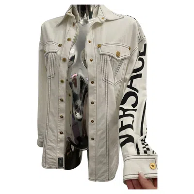 Pre-owned Versace Logo Medusa White Denim Set Comes With Shorts And Jacket