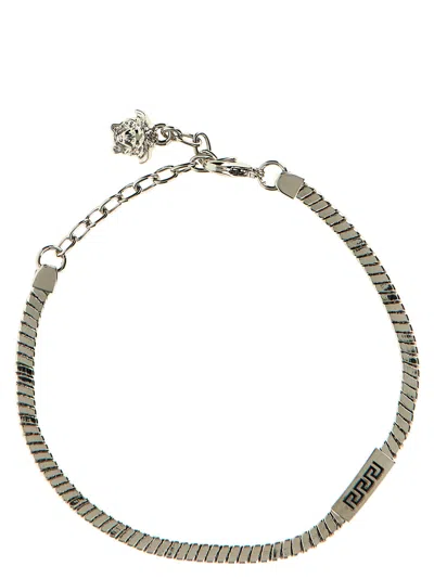 Versace Logo Metal Bracelet In Metallic