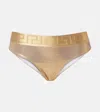 Versace Logo Metallic Bikini Bottom In Gold