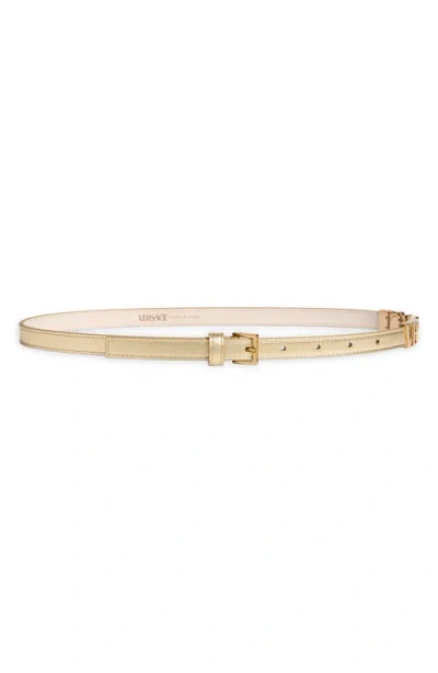 Versace Logo Metallic Leather Belt In Neutral