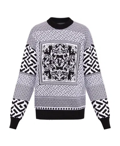 Versace Logo-motif Jacquard-knit Jumper In Black