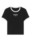 Versace Logo Detail Crew Neck Short Sleeve Top In Black