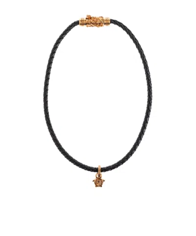 VERSACE VERSACE MEDUSA HEAD PENDANT LEATHER NECKLACE