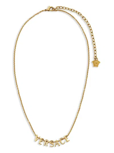 Versace Logo-lettering Necklace In Gold