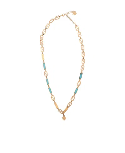Versace Logo Necklace In Yellow