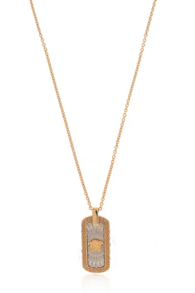 Versace Logo Necklace In Yellow