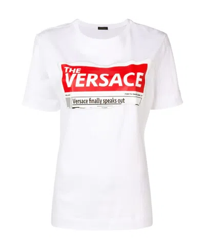Versace Logo Newspaper Printing T-shirt In White