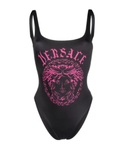 Versace Logo One-piece Swimsuit In Black