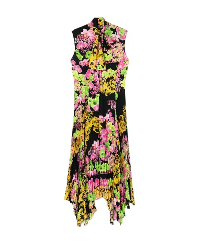 VERSACE VERSACE FLORAL PRINTED ASYMMETRIC SLEEVELESS DRESS