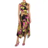 Versace Printed Plissé Crepe De Chine Midi Dress In Pink/black