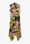 Versace Printed Plissé Crepe De Chine Midi Dress In Multicolor