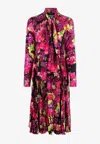 Versace Logo Orchid Midi Shirt Dress, Female, Black+print, 48 In Multicolor