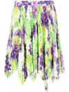 Versace Logo Orchid-print Pleated Asymmetric Skirt In Grün