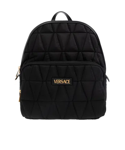 Versace Logo Patch Backpack In Black
