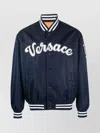 Versace Navy Blue Logo-patch Bomber Jacket In Blue