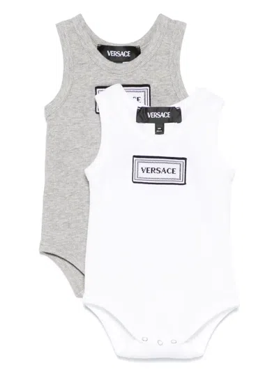 Versace Babies' Logo-patch Bodies Set (two-pieces) In Grey