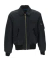 Versace Quilted Zip-up Bomber Jacket With Logo Patch In Black