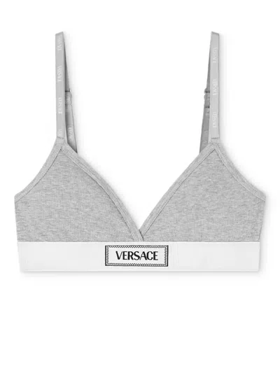 VERSACE LOGO-PATCH COTTON-BLEND BRA