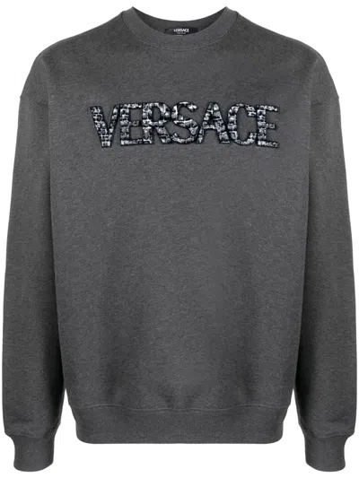 Versace Sweatshirt With Crocodile Logo In Gray
