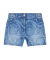Versace Printed Denim Shorts In Blue