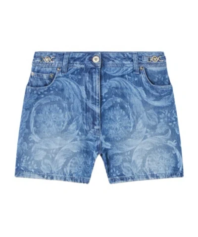 VERSACE VERSACE LOGO-PATCH DENIM SHORTS