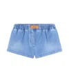 Shop Versace Logo Patch Denim Shorts In Blue