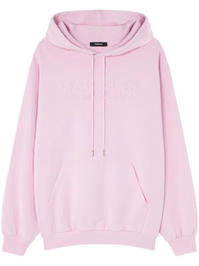 Versace Logo-patch Hoodie In Pink
