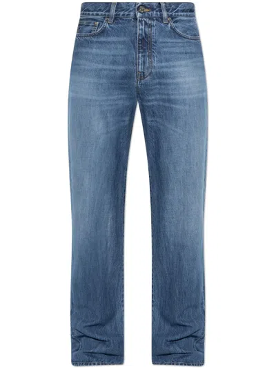Versace Logo-patch Jeans In Blue