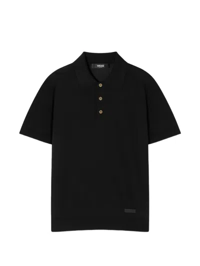 Versace Logo-patch Polo Shirt In Black