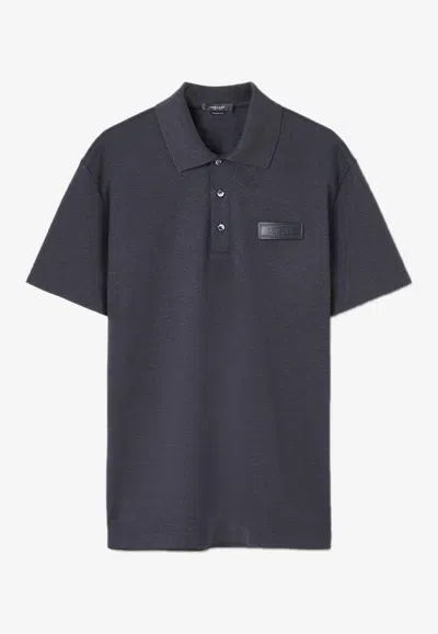 Versace Logo-patch Polo T-shirt In Gray