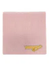 Versace Logo-patch Ribbed-knit Scarf In Pink