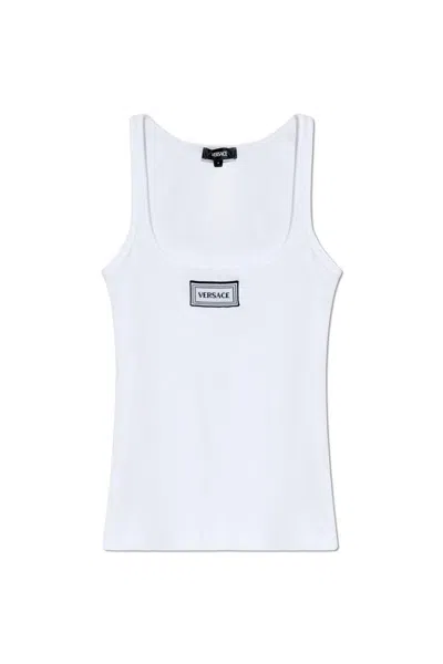 Versace Logo-patch Ribbed Tank Top In White